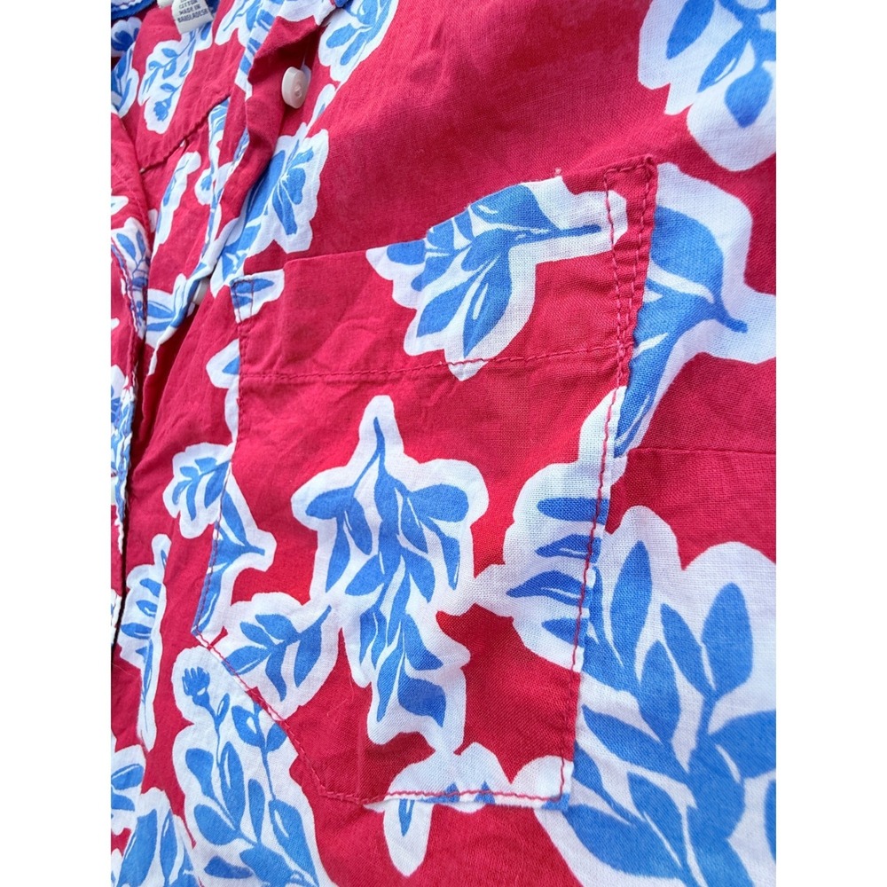 STJB Womens Red Blue Floral Leaf Sleeveless Button-Down Cotton Shirt 4th of July - Picture 8 of 8